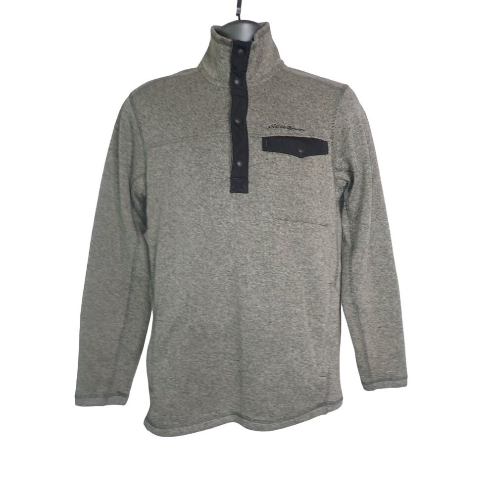 Eddie Bauer Men's Grey 1/4 Snap Pullover Sweater Size S Fleece-Lined Casual Trai